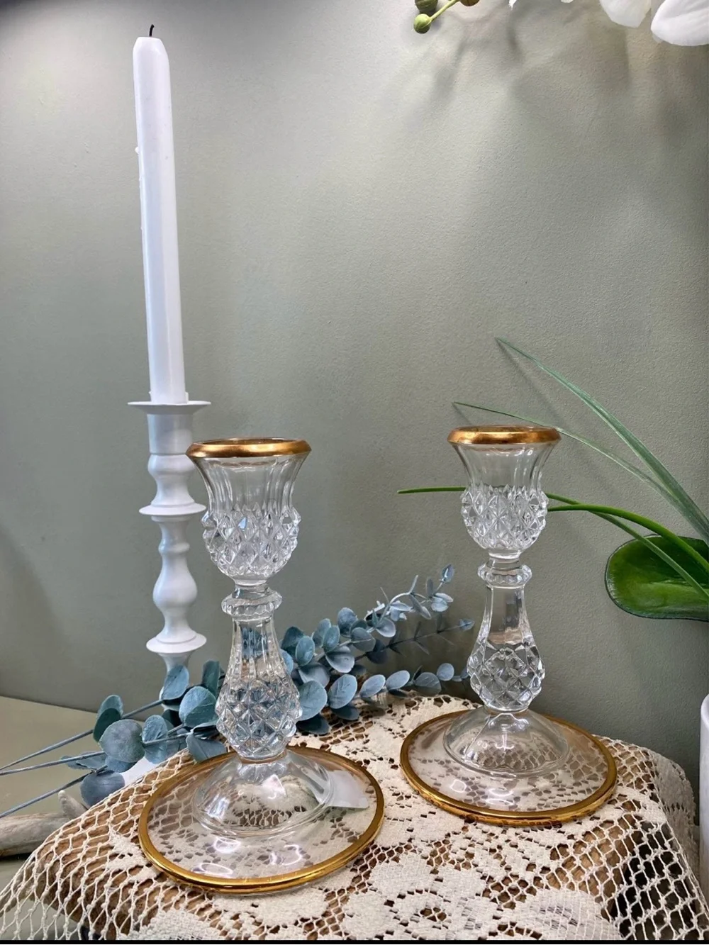 ✨ Vintage Cristal d'Arques Longchamp Gold Crystal Candlesticks | Set of 2 ✨